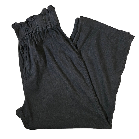 Gianni Bini Paperbag Style Straight Leg Linen Blend Pants, Black, Large - Picture 5 of 12